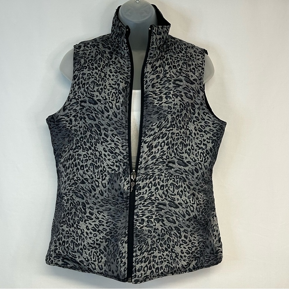 Womens Quilted Animal Print Vest Size M Reversible Full Zip Pockets Gorpcore